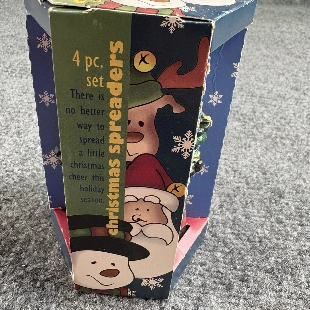 VTG Y2K MSC International Christmas Spreader Knife Set 4pc Santa Reindeer‎ Party